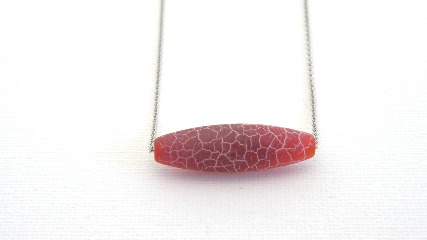 Agate oval gemstone platinum necklace