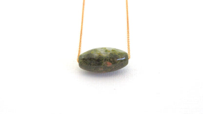 Unakite oval gemstone gold necklace