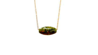 Unakite oval gemstone gold necklace