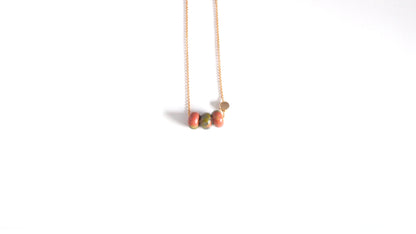 Unakite rondelle gemstone gold necklace