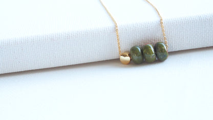 Unakite rondelle gemstone gold necklace