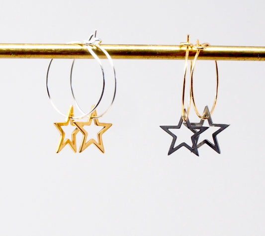 'It's all in the stars' 14k gold filled hoop earrings